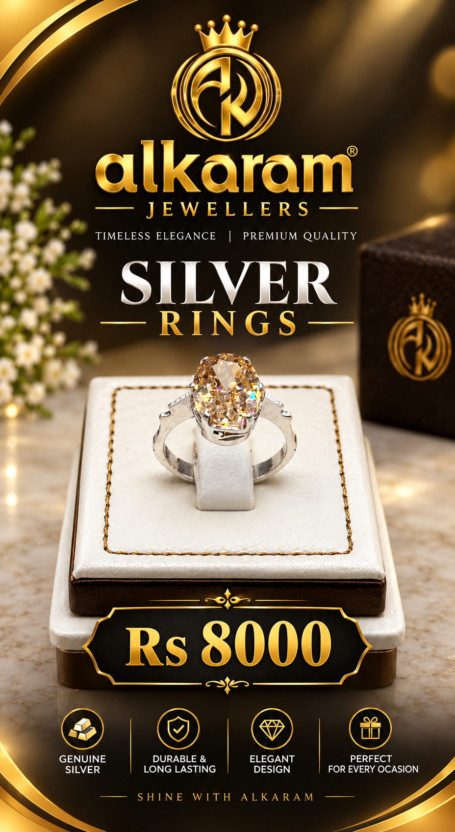 Alkaram silver Ring with Golden Stone